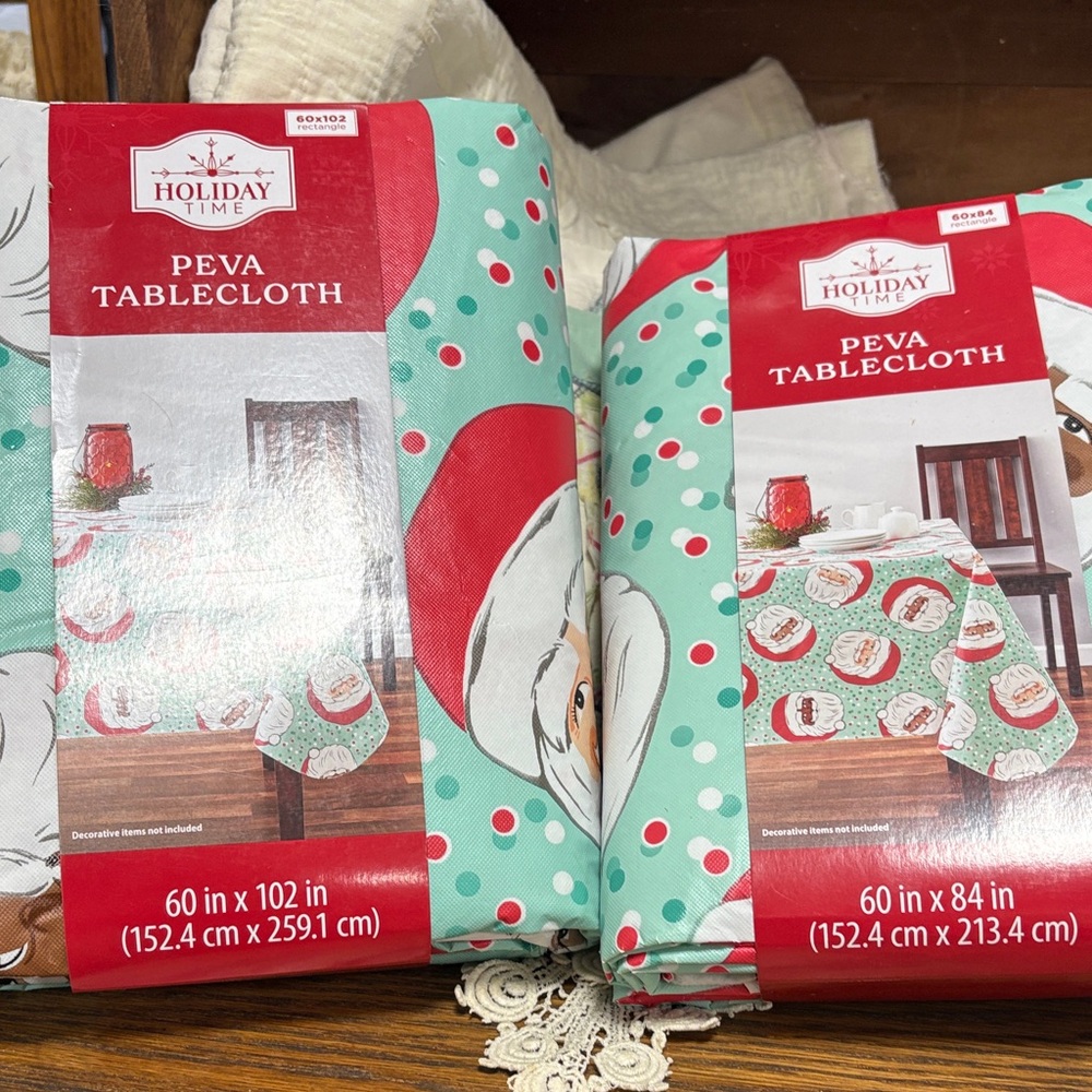 Holiday Time Santa and Polka Dot Tablecloth